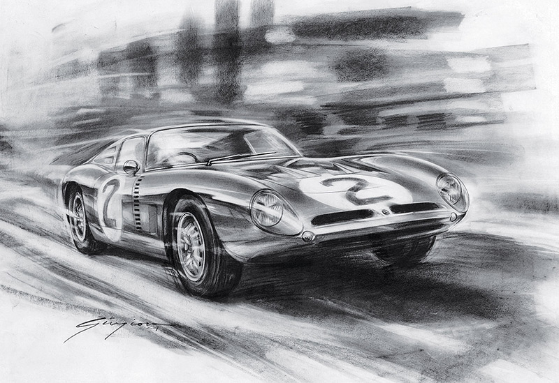 الرسم الذي ابتكره المصمم جيورجيتو غويجيارو سنة 1964 لطراز Bizzarrini 5300 GT الأصلي. 