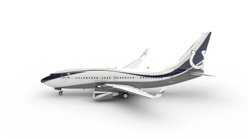المظهر الخارجي الجديد المميز لطائرة BBJ 737-700 الخاصة بفريق Indianapolis Colts.