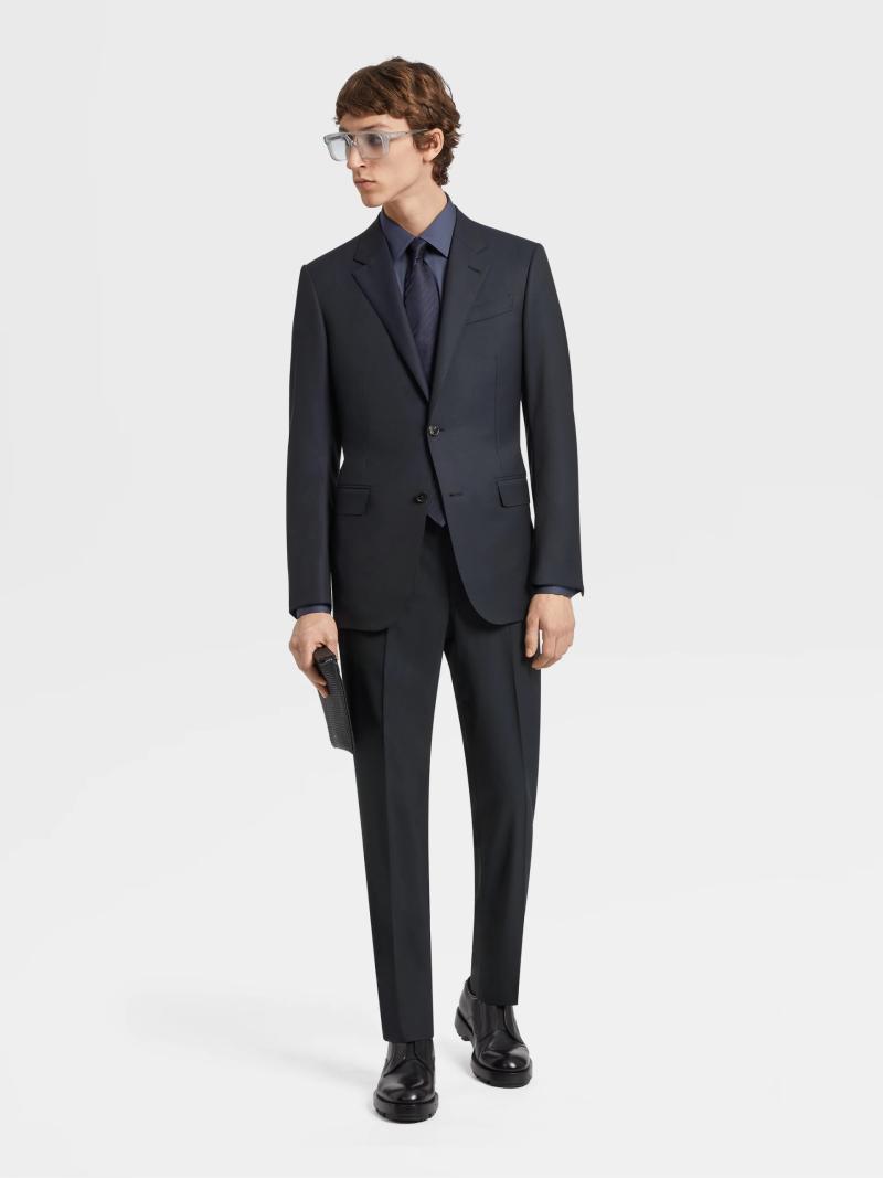 Zegna Navy Blue 15MILMIL15 Micro Pattern Wool Suit