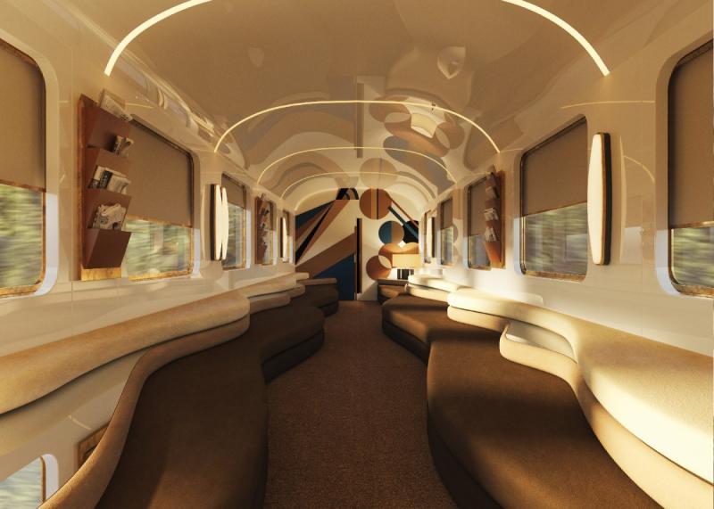 معالم تصميم باذخ تغلب على المجلس في قطار Orient Express La Dolce Vita التابع لمجموعة أكور. 