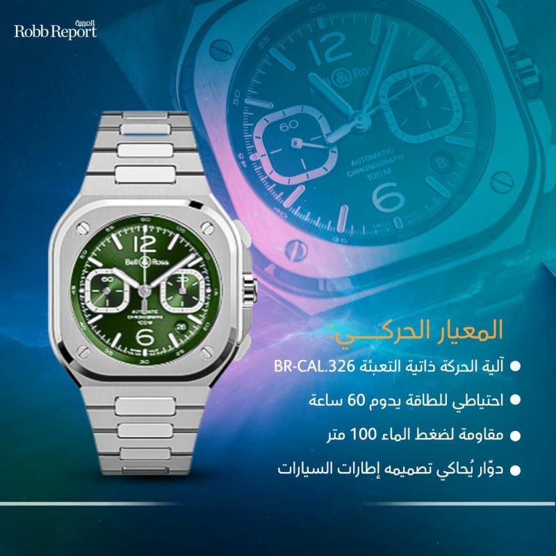 بيل أند روس تتدثر بالأخضر في ساعة الكرونوغراف BR 05 Chrono Green Steel 