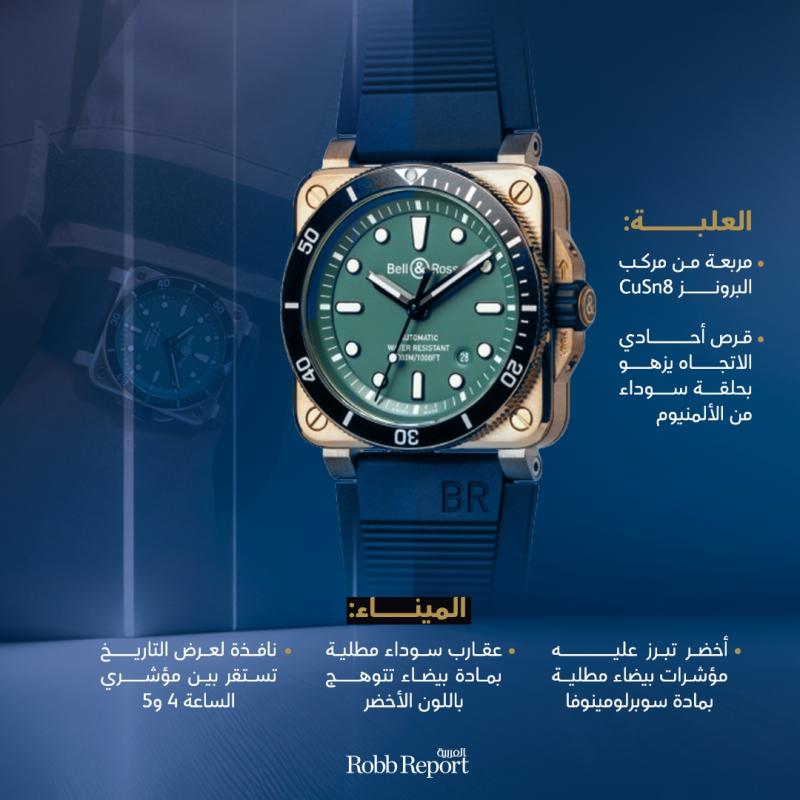 ساعة BR 03-92 Diver Black & Green Bronze